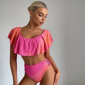 Y2K bebe Neon Pink Peach Animal Print  Bikini